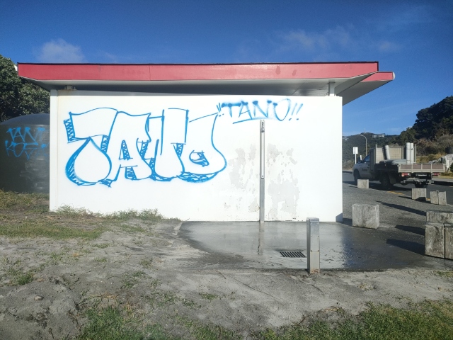 Graffitt on the toilet block at Mangawhai Heads