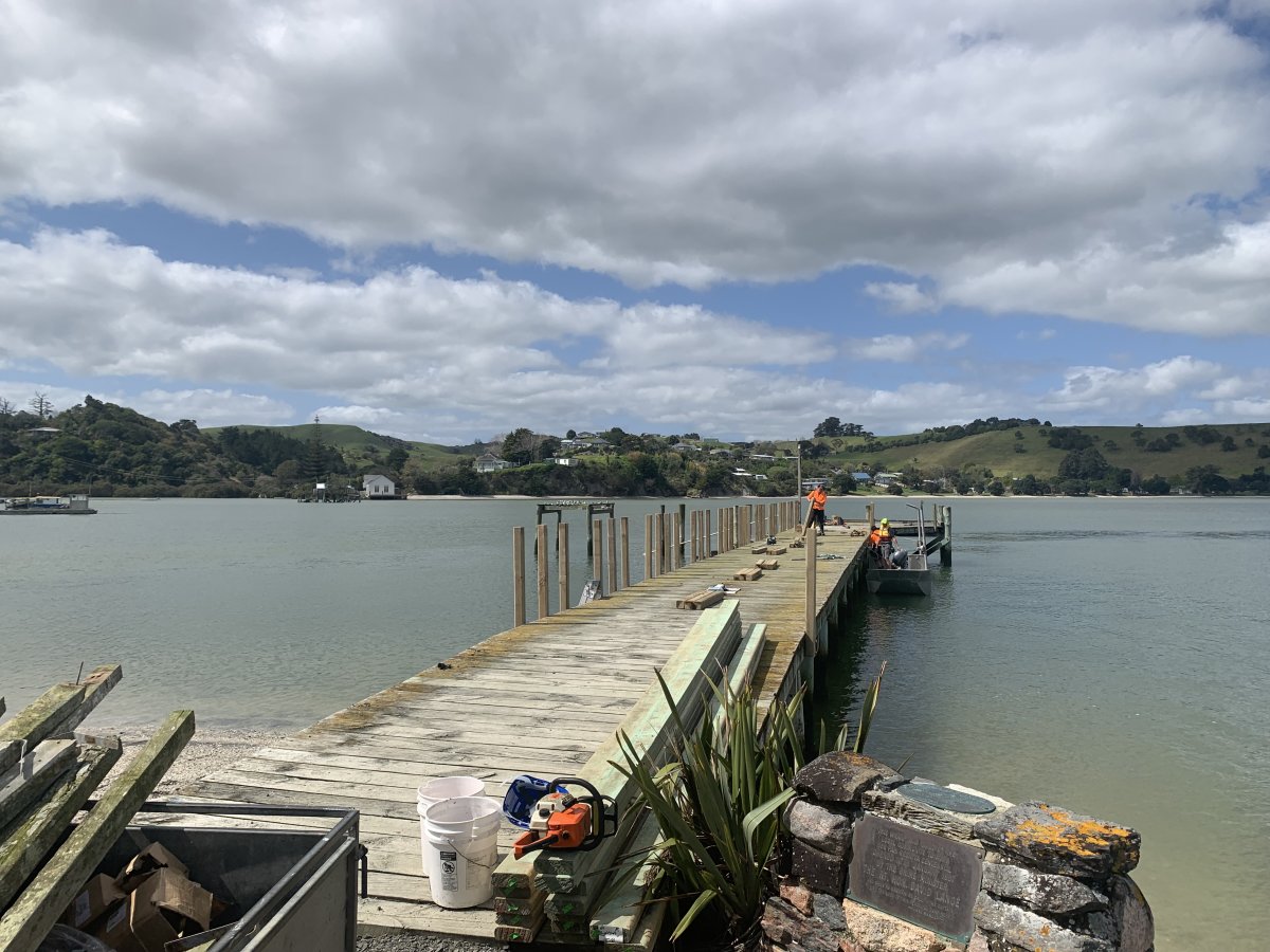 Pahi wharf upgrade - old handrails come down, new ones go up