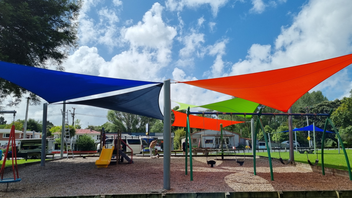 Spruced up and new: shade sails for Paparoa Village Green