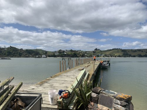Pahi wharf upgrade - old handrails come down, new ones go up